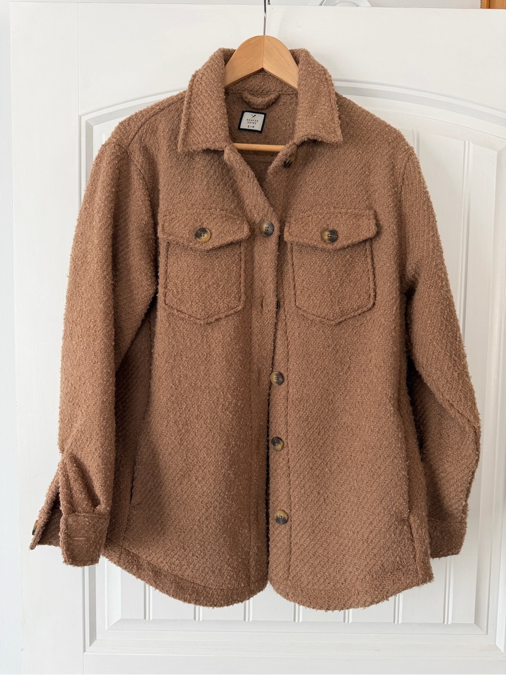 Denver Hayes Brown Bouclé Woven Utility Jacket Size S Boho Streetwear